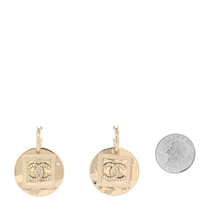 Chanel Metal Crystal CC Hoop Drop Earrings Gold 2 of 4