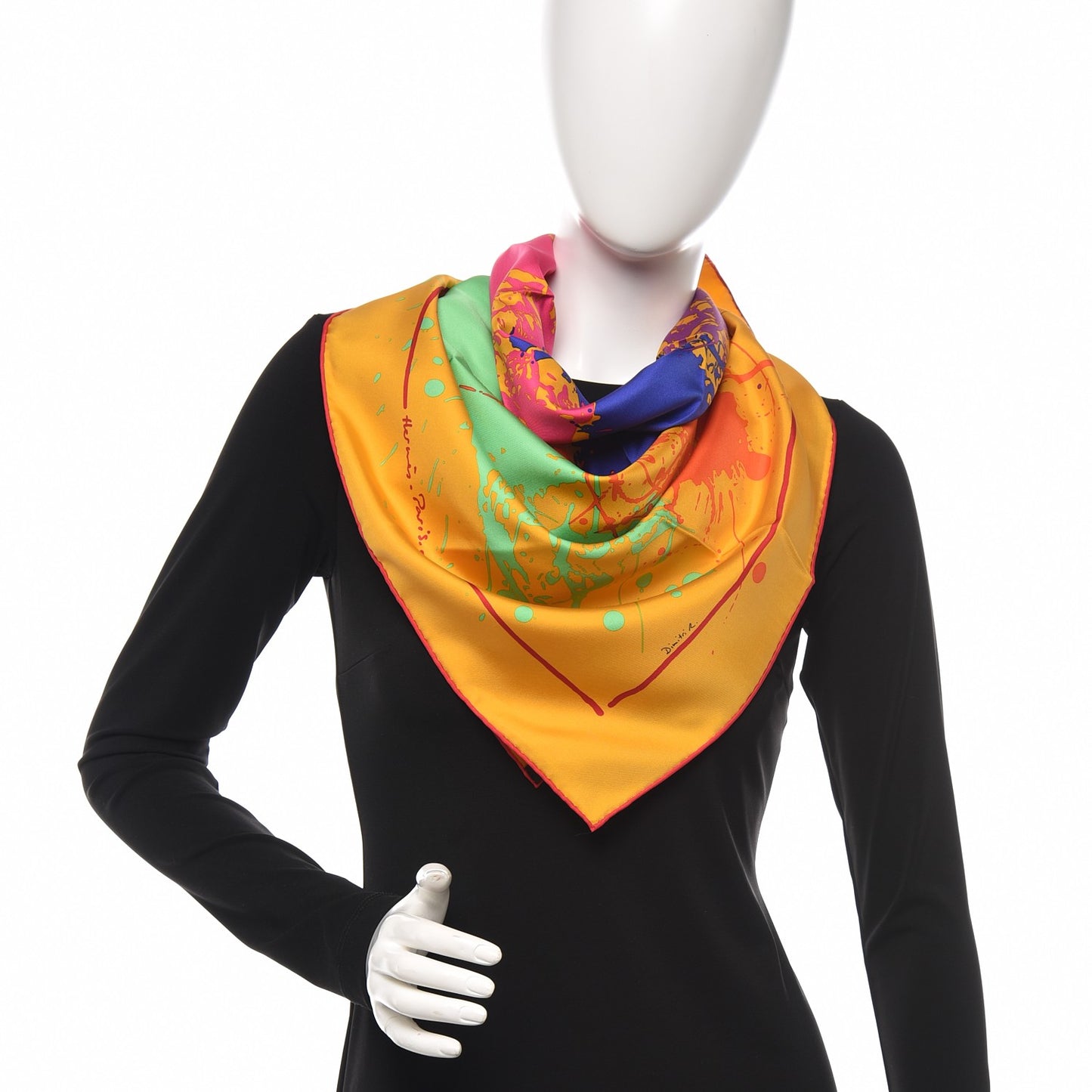 Silk Cheval Surprise Scarf 90 Curry Bleu Vert