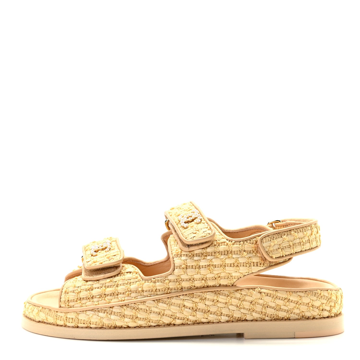 Chanel Braided Fabric Velcro Dad Sandals 35.5 Beige 1 of 7