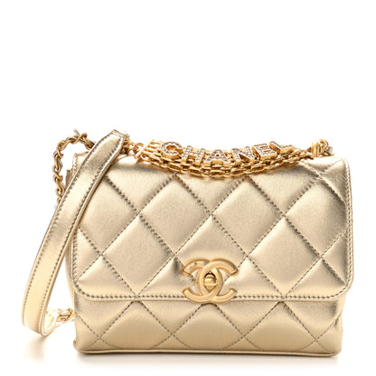 Chanel Metallic Lambskin Quilted Mini CC Crystal Logo Chain Flap Gold 1 of 11
