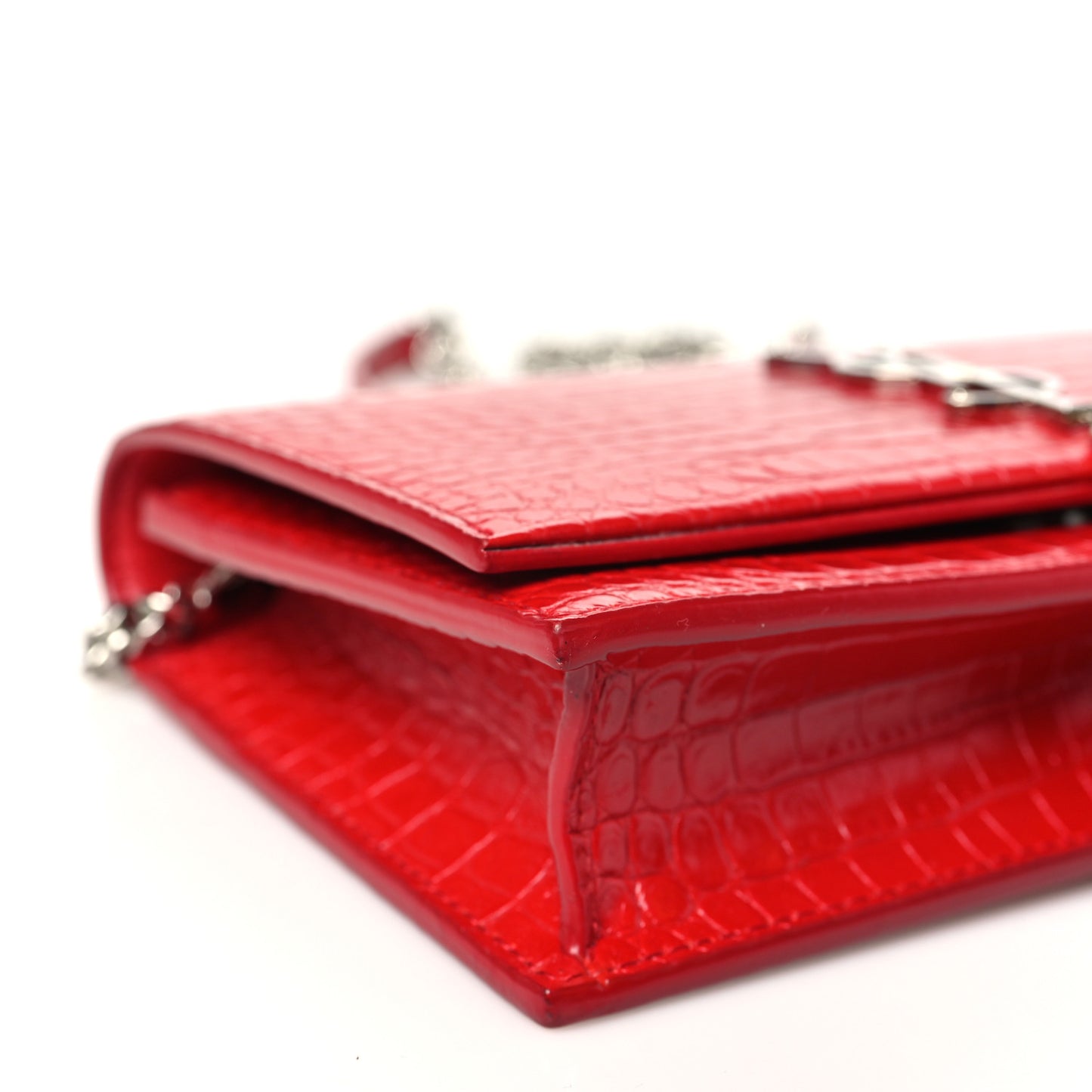 Calfskin Crocodile Embossed Kate Monogram Tassel Chain Wallet Rouge Eros