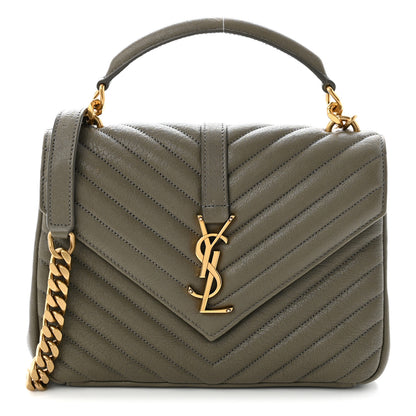 Saint Laurent Sheepskin Matelasse Chevron Monogram Medium College Bag Grey Kaki 1 of 10