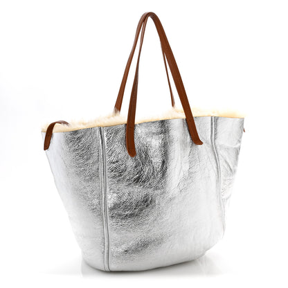 Celine Metallic Lambskin Shearling Medium Phantom Cabas Reversible Tote Natural Silver 4 of 20