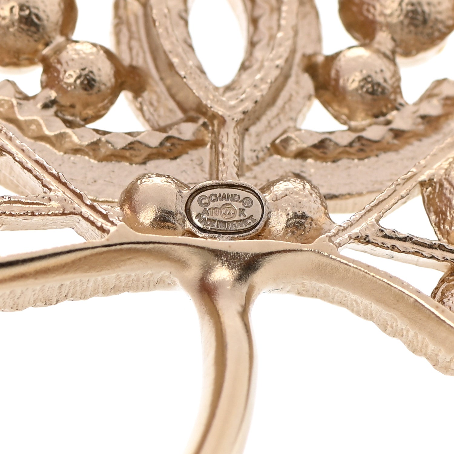 Chanel Pearl Crystal CC Leaf Brooch Gold 5 of 6
