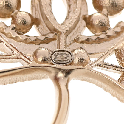 Chanel Pearl Crystal CC Leaf Brooch Gold 5 of 6