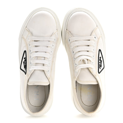 Prada Nylon Gabardine Triangle Logo Platform Sneakers 35 White 2 of 8