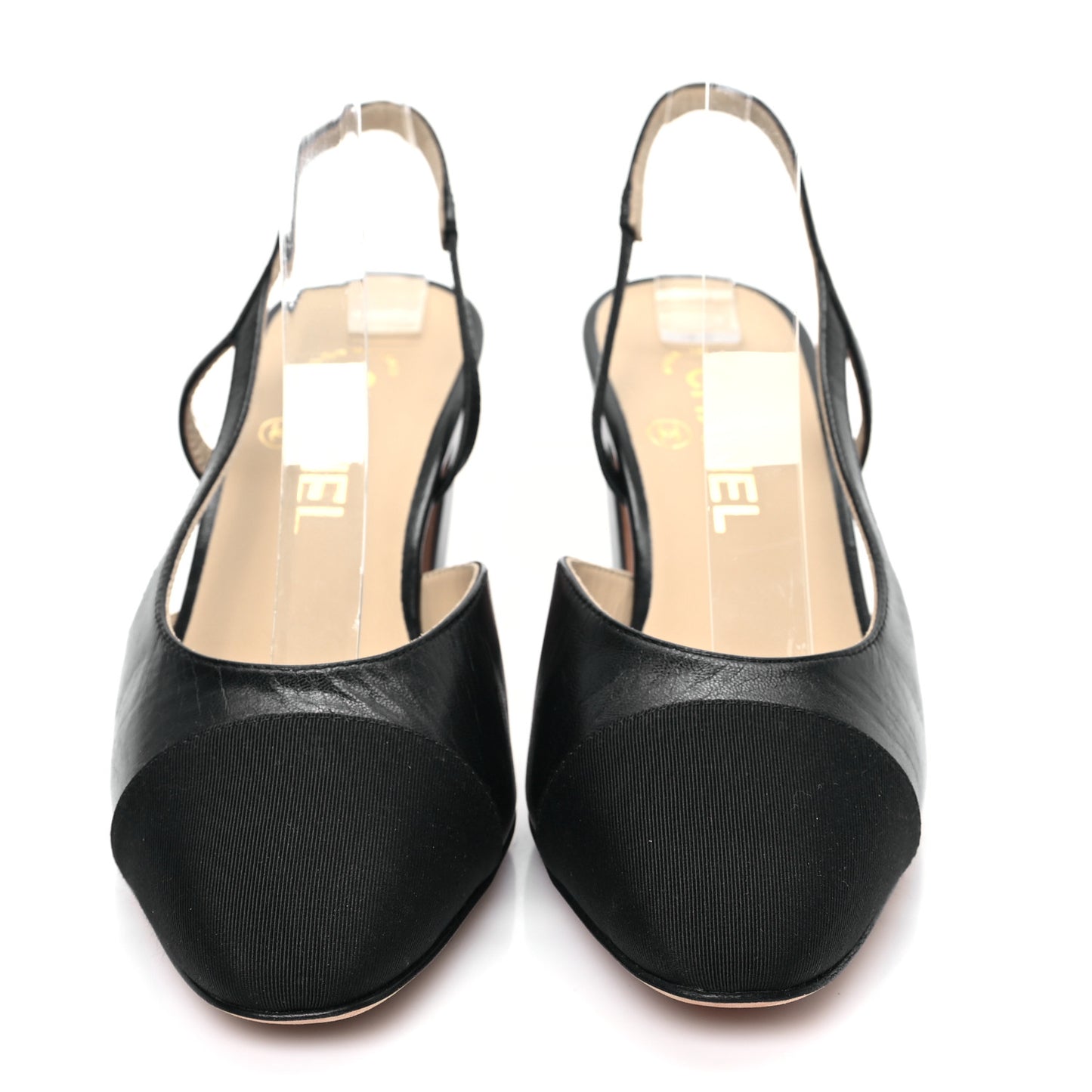 Goatskin Grosgrain Cap Toe CC Slingback Sandals 38 Black