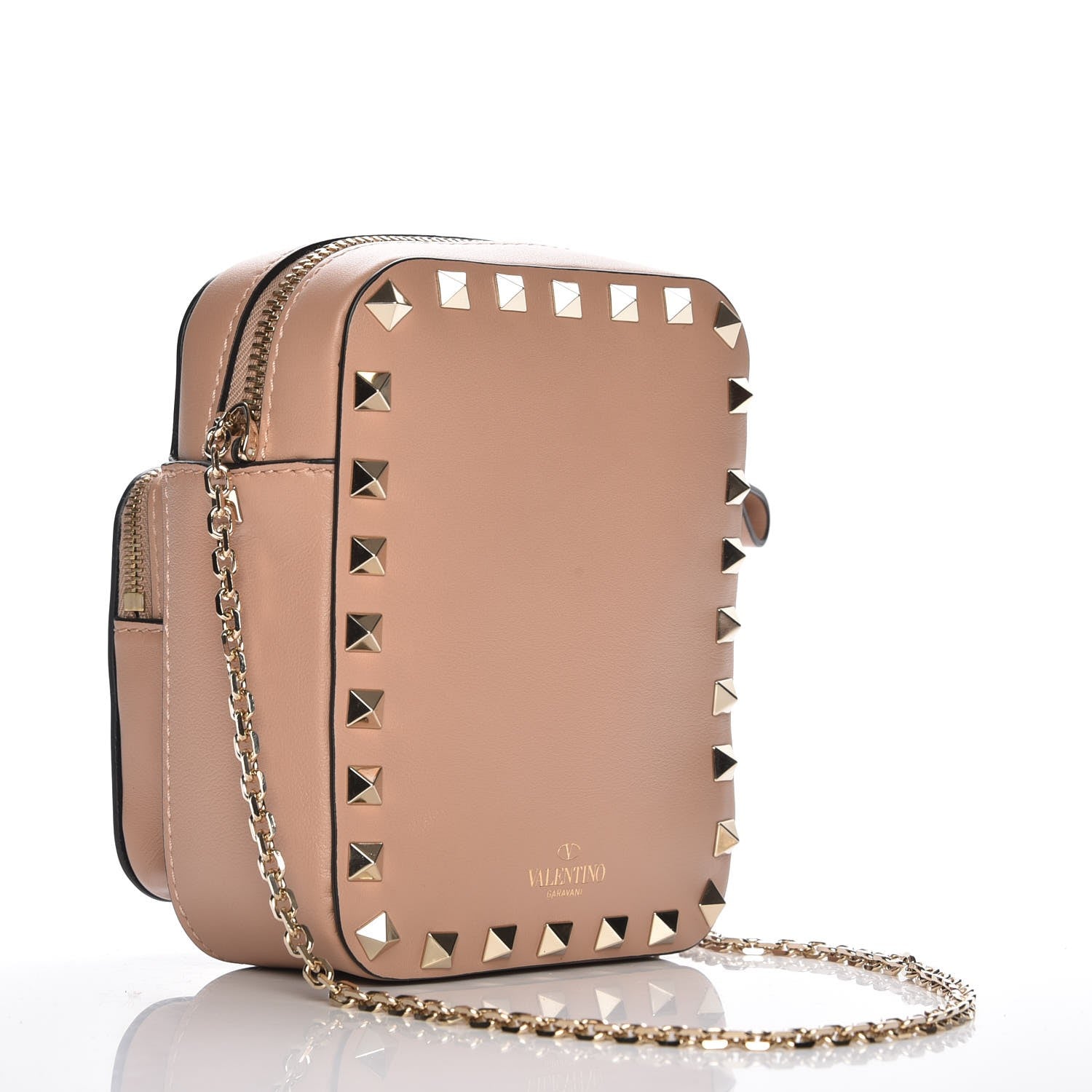 Valentino Garavani Calfskin Rockstud Double Pocket Chain Crossbody Bag Soft Noisette 3 of 6