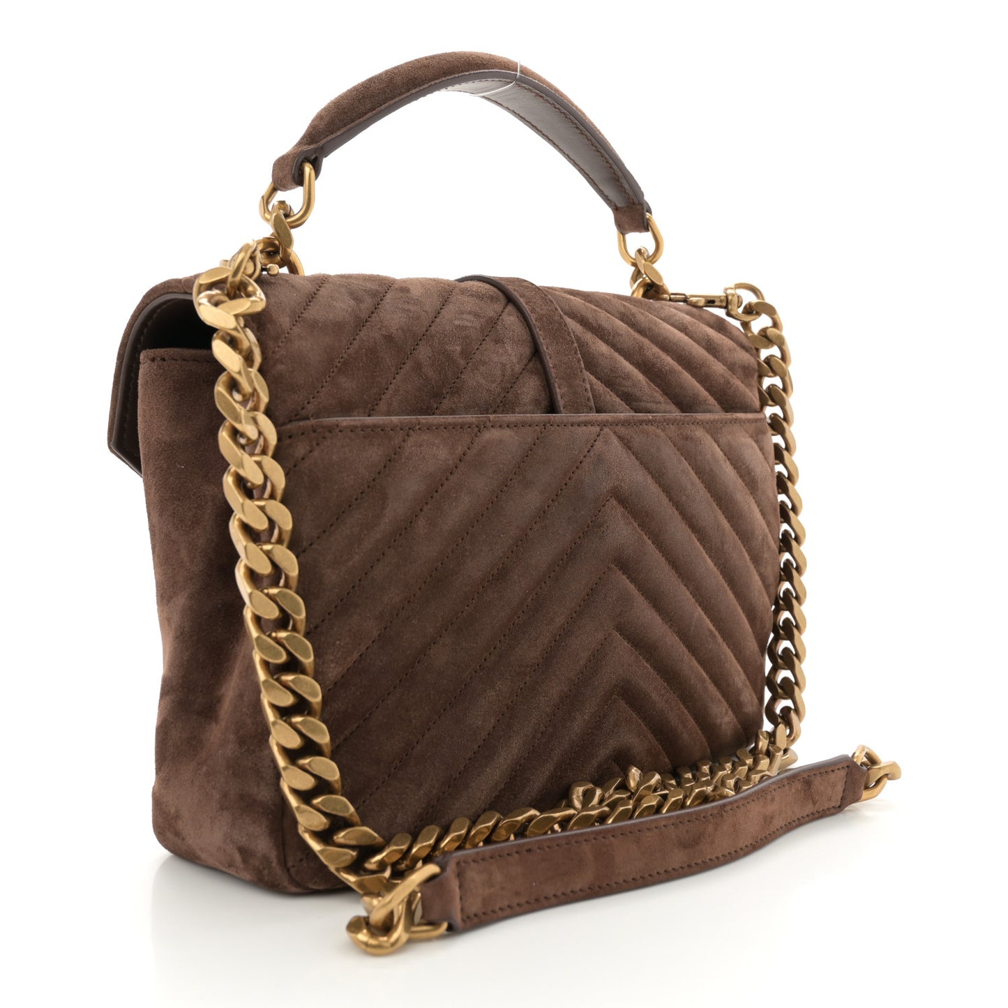Suede Matelasse Chevron Monogram Medium College Bag Bark Brown