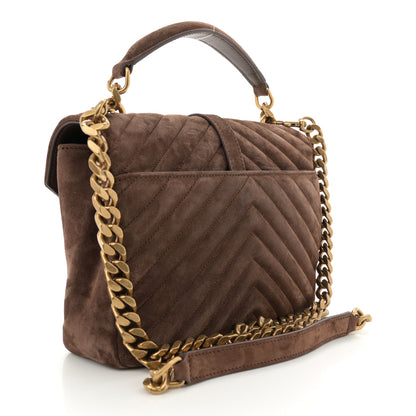 Saint Laurent Suede Matelasse Chevron Monogram Medium College Bag Bark Brown 3 of 11