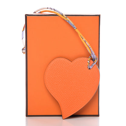 Hermes Togo Epsom Petit H Heart Bag Charm Orange Colvert 5 of 5