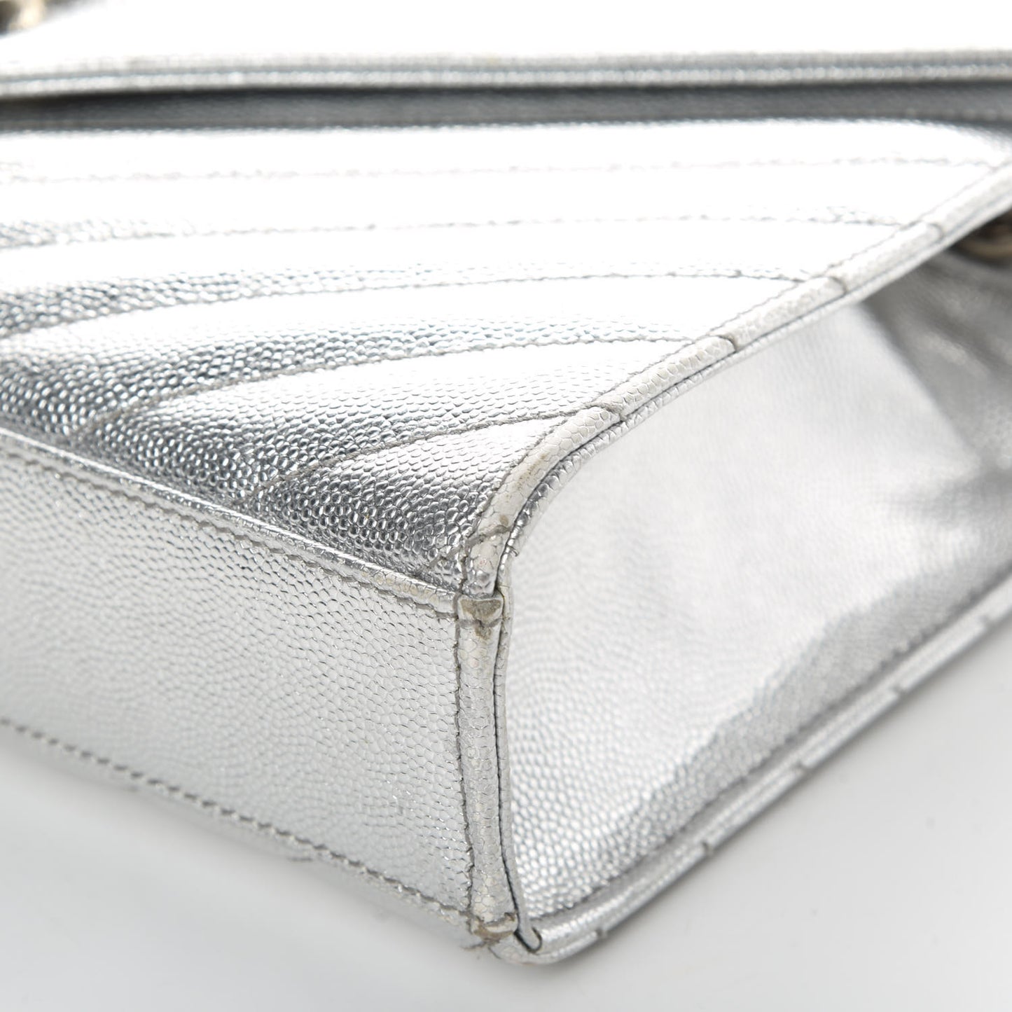 Metallic Grain De Poudre Matelasse Chevron Medium Monogram Satchel Silver