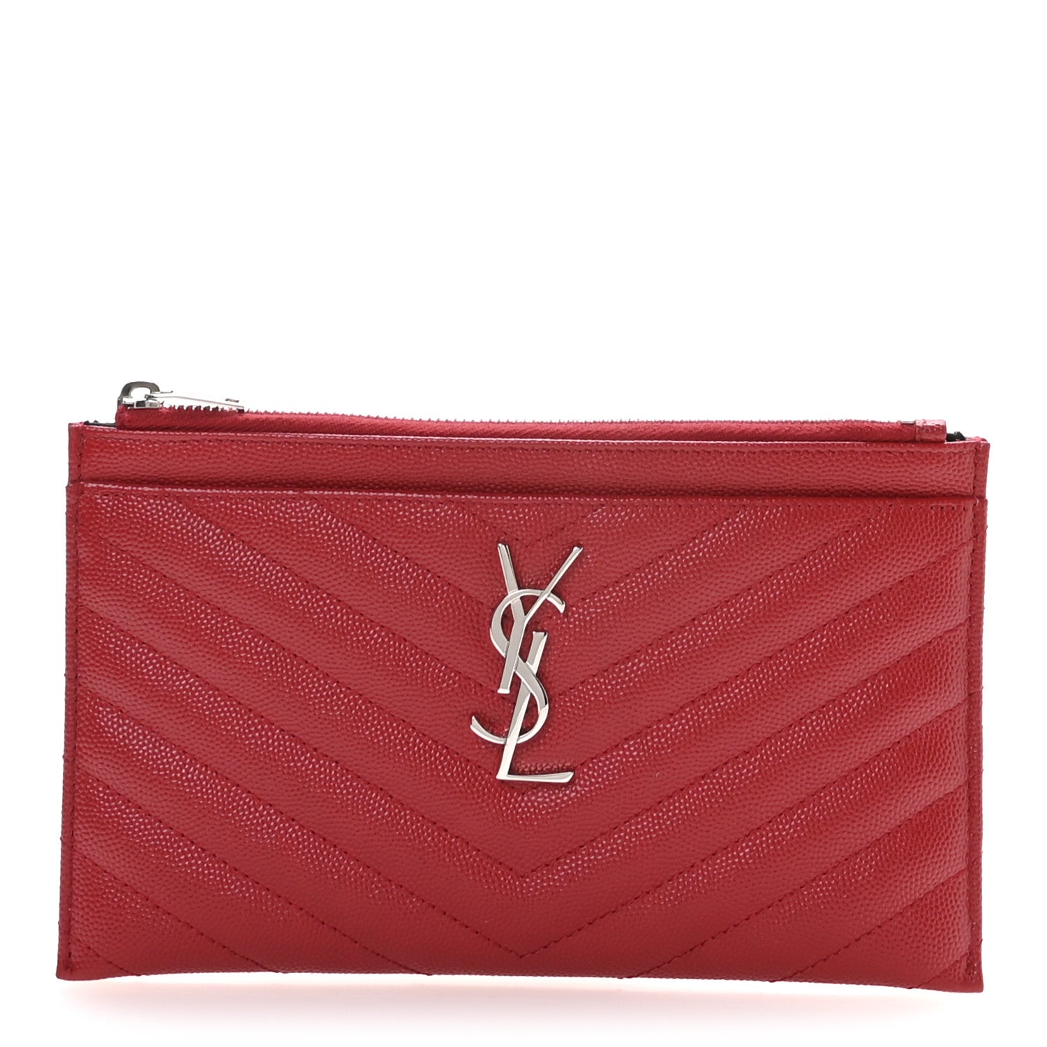 Saint Laurent Grain De Poudre Chevron Monogram Bill Pouch Rouge Eros 1 of 8