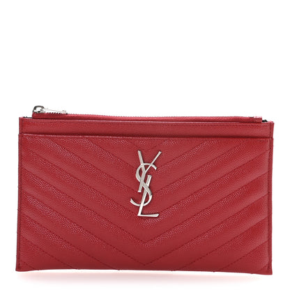 Saint Laurent Grain De Poudre Chevron Monogram Bill Pouch Rouge Eros 1 of 8