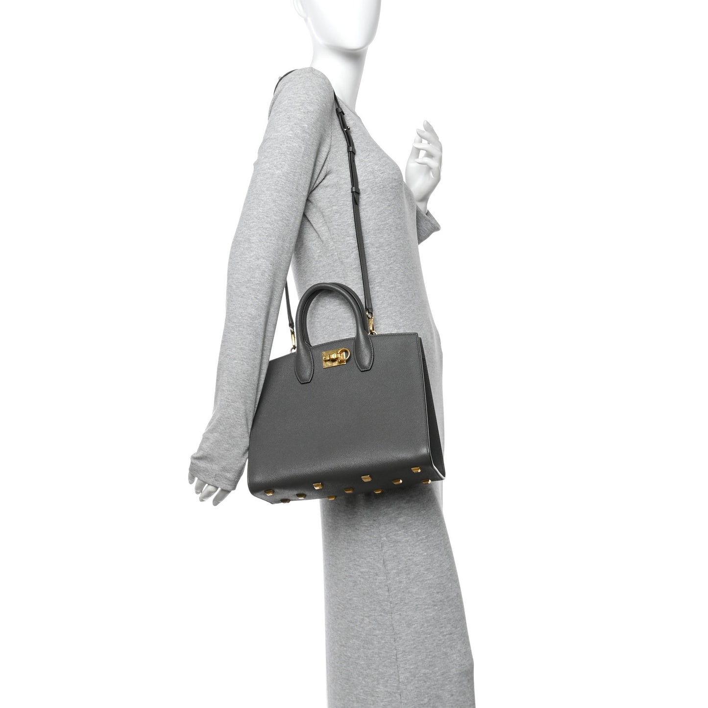 Hammered Calfskin Medium The Studio Box Bag Sparrow