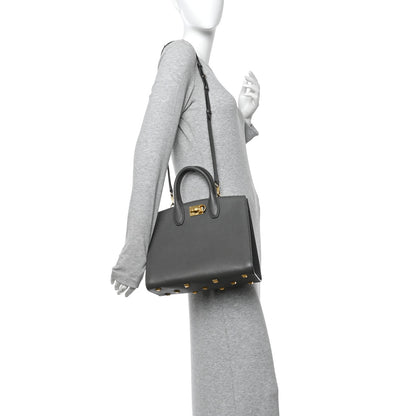 Salvatore Ferragamo Hammered Calfskin Medium The Studio Box Bag Sparrow 2 of 10