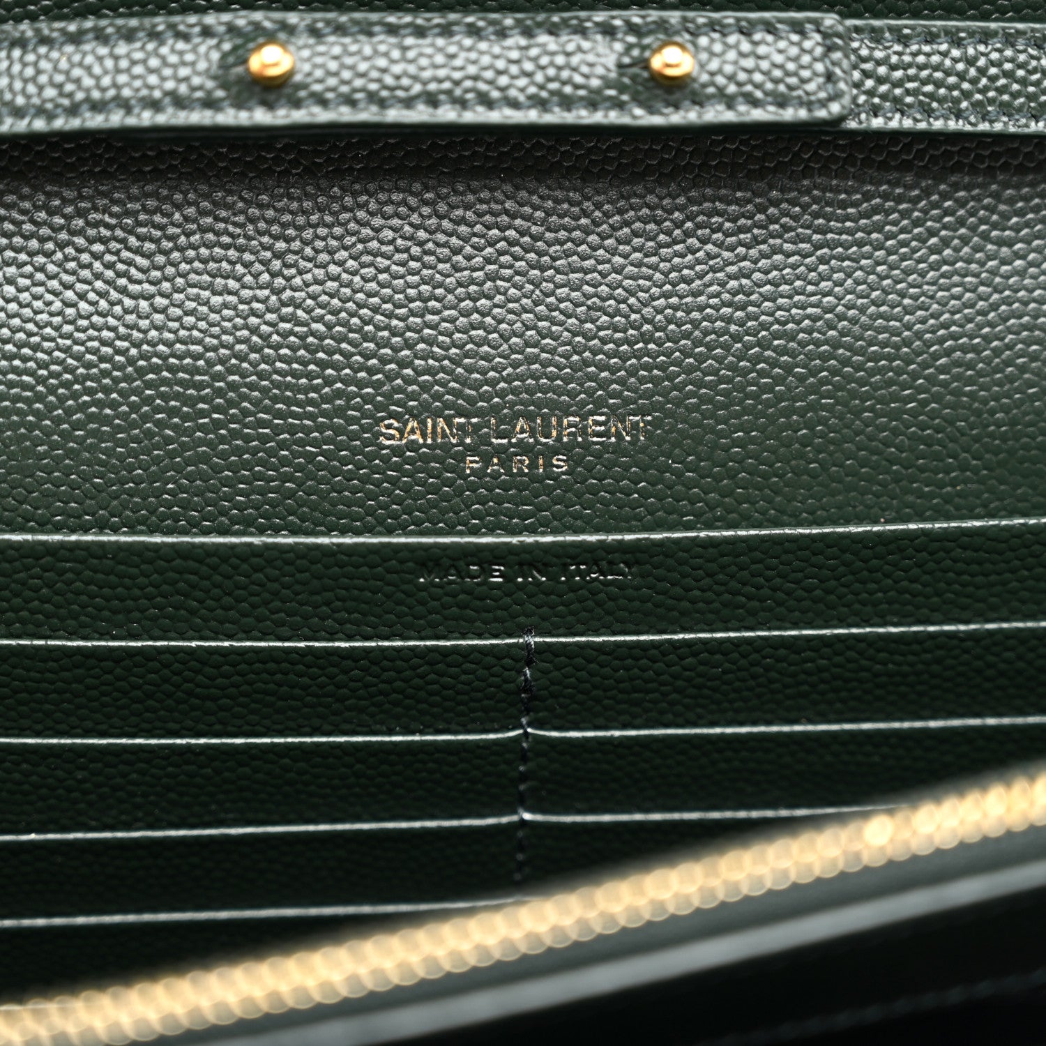 Saint Laurent Grain De Poudre Matelasse Chevron Monogram Chain Wallet Dark Green 6 of 9