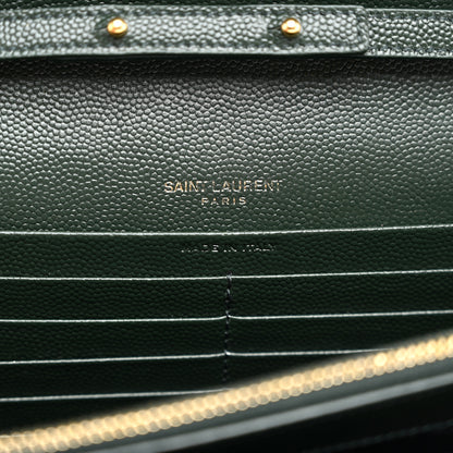 Saint Laurent Grain De Poudre Matelasse Chevron Monogram Chain Wallet Dark Green 6 of 9