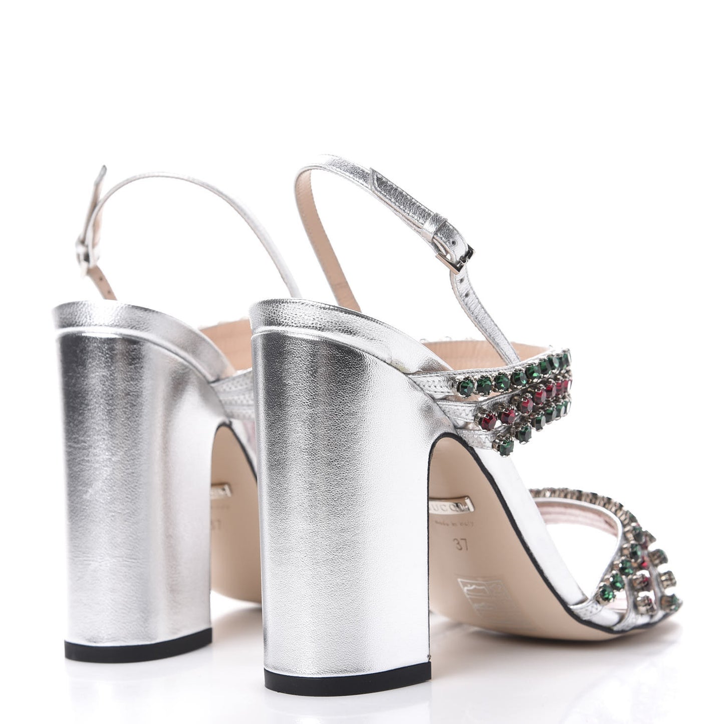 Nappa Silk Crystal Bertie High Heel Sandals 37 Argento