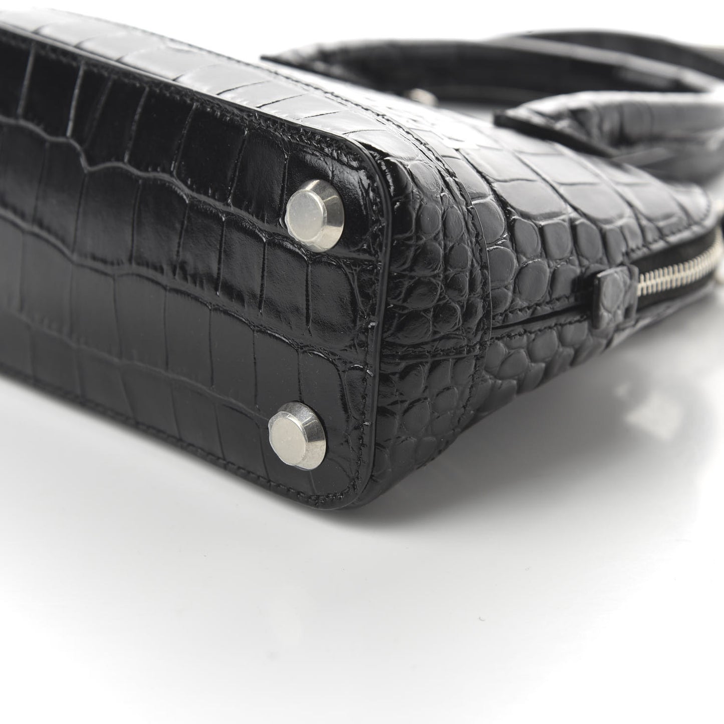 Calfskin Logo Crocodile Embossed XXS Ville Top Handle Bag Black White