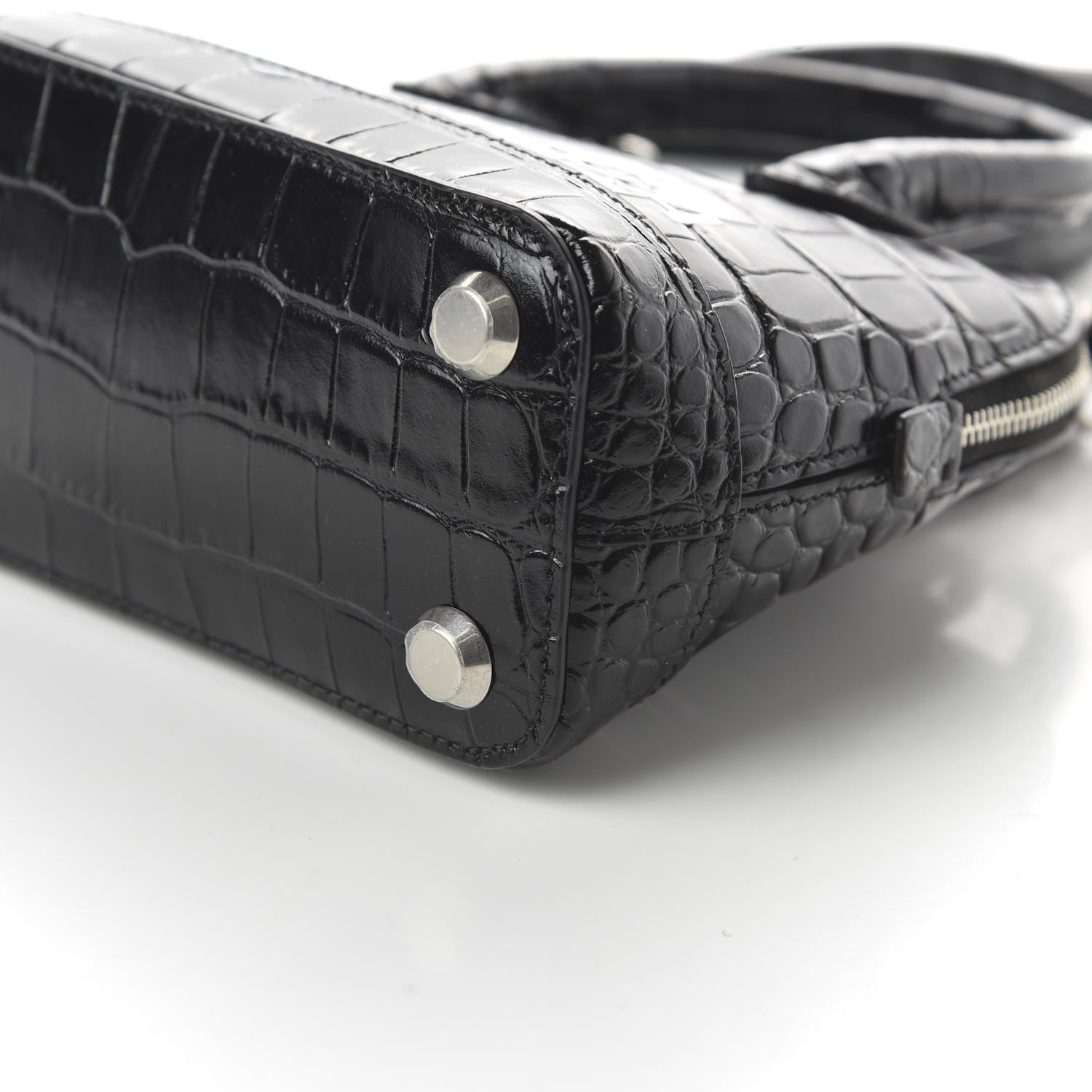 Balenciaga Calfskin Logo Crocodile Embossed XXS Ville Top Handle Bag Black White 7 of 9