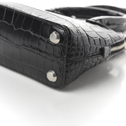 Balenciaga Calfskin Logo Crocodile Embossed XXS Ville Top Handle Bag Black White 7 of 9