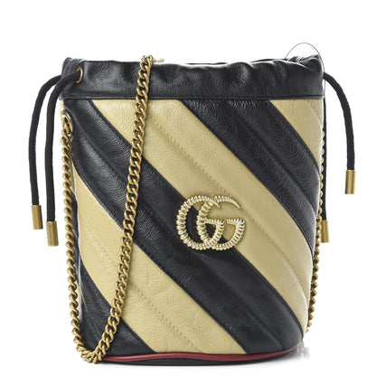 Gucci Azalea Calfskin Matelasse Diagonal Patchwork Mini Torchon GG Marmont 2.0 Bucket Bag Black Beige Romantic Cerise 1 of 9