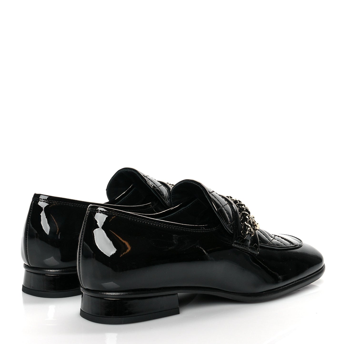 Patent Calfskin CC Chain Mocassin Loafers 37.5 Black