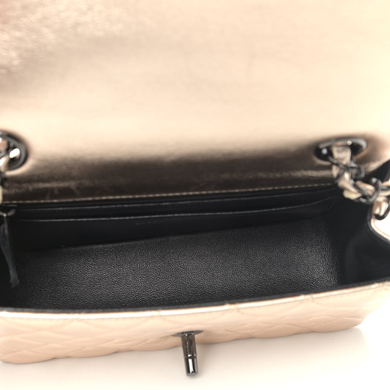 Chanel Metallic Lambskin Quilted Mini Rectangular Flap Gold Black 4 of 4