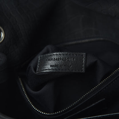 Saint Laurent Nubuck Crocodile Embossed Monogram Medium Niki Chain Satchel Black 8 of 14