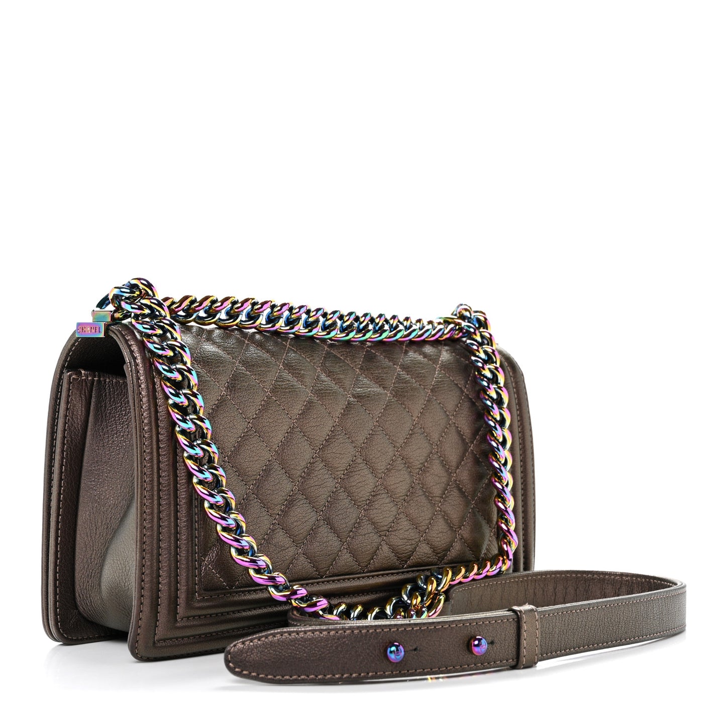Iridescent Goatskin Quilted Medium Boy Flap Dark Gold
