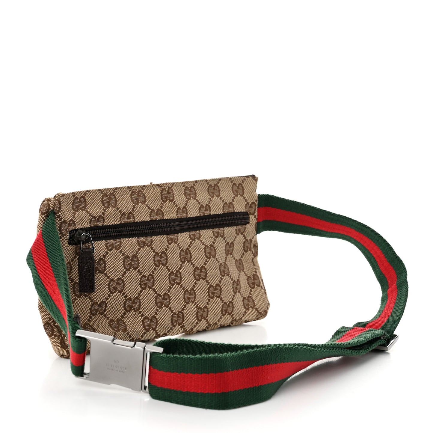 GG Monogram Web Double Pocket Belt Bag Dark Brown