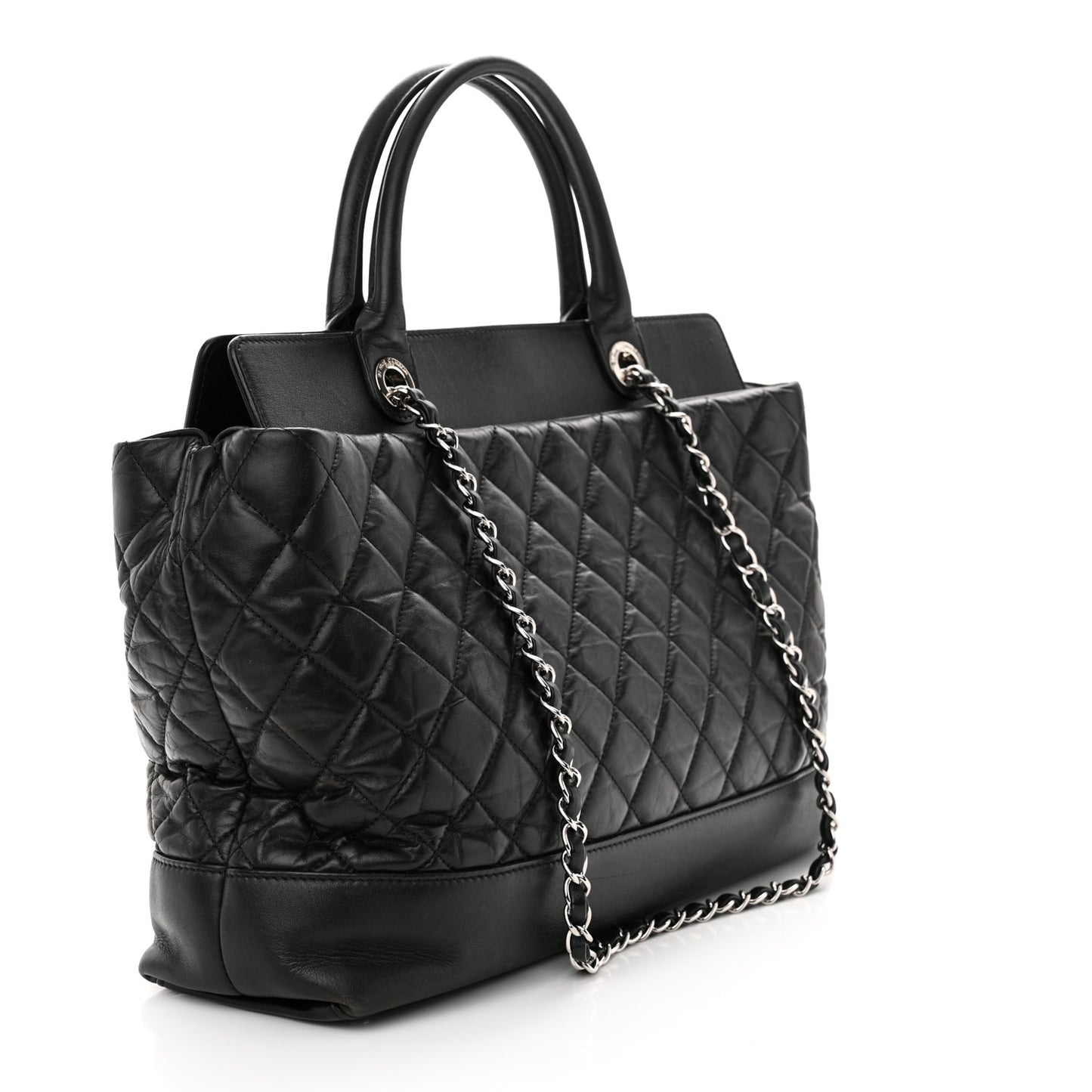 Aged Calfskin Quilted Be CC Tote Black