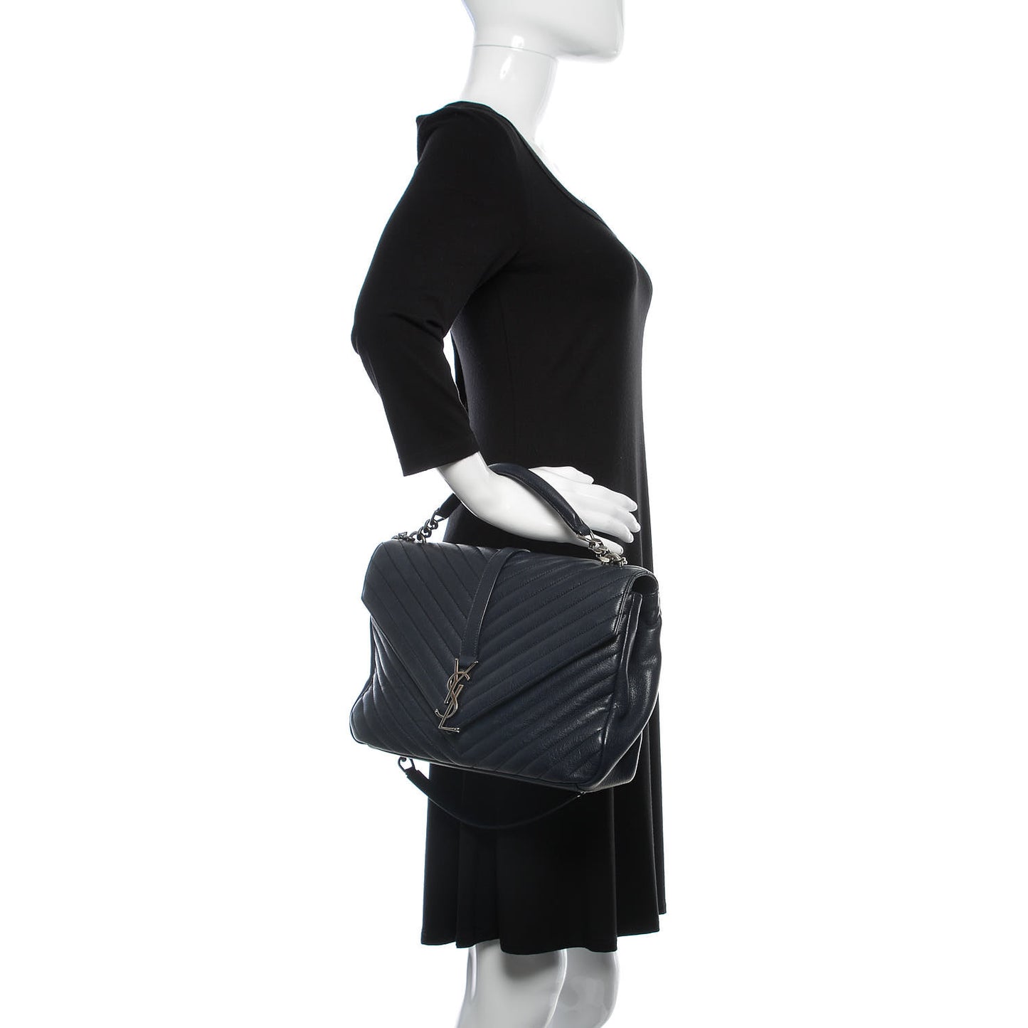 Sheepskin Matelasse Chevron Monogram Large College Satchel Navy Blue