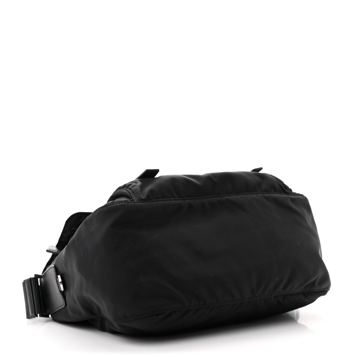 Re-Nylon Vela Saffiano Pocket Double Buckle Messenger Shoulder Bag Black