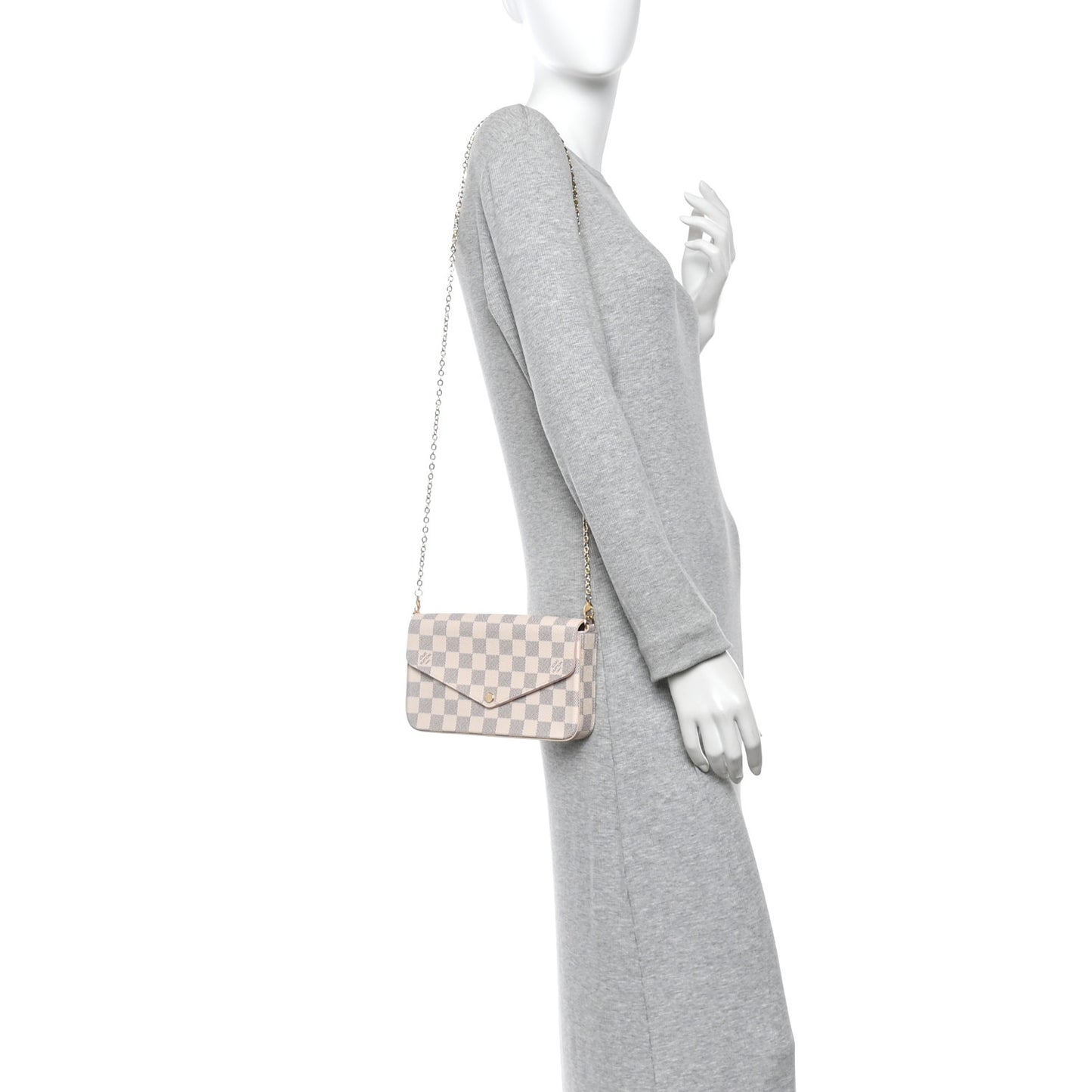 Damier Azur Pochette Felicie Chain Wallet Rose Ballerine
