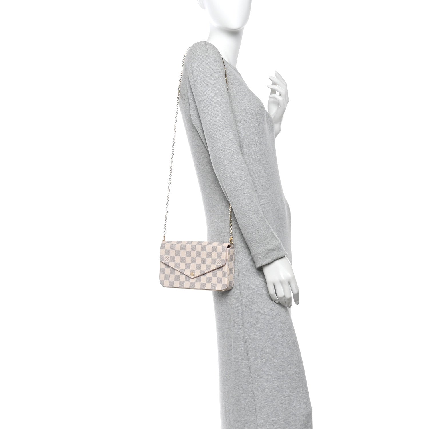 Louis Vuitton Damier Azur Pochette Felicie Chain Wallet Rose Ballerine 2 of 10
