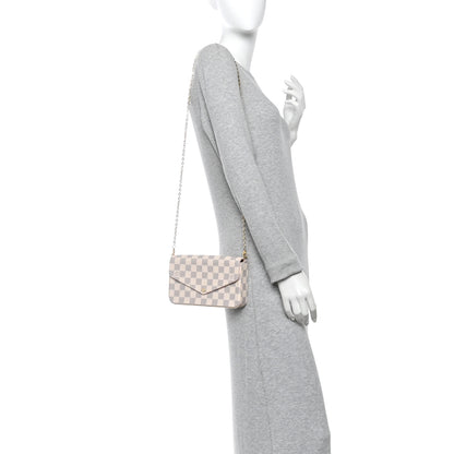Louis Vuitton Damier Azur Pochette Felicie Chain Wallet Rose Ballerine 2 of 10