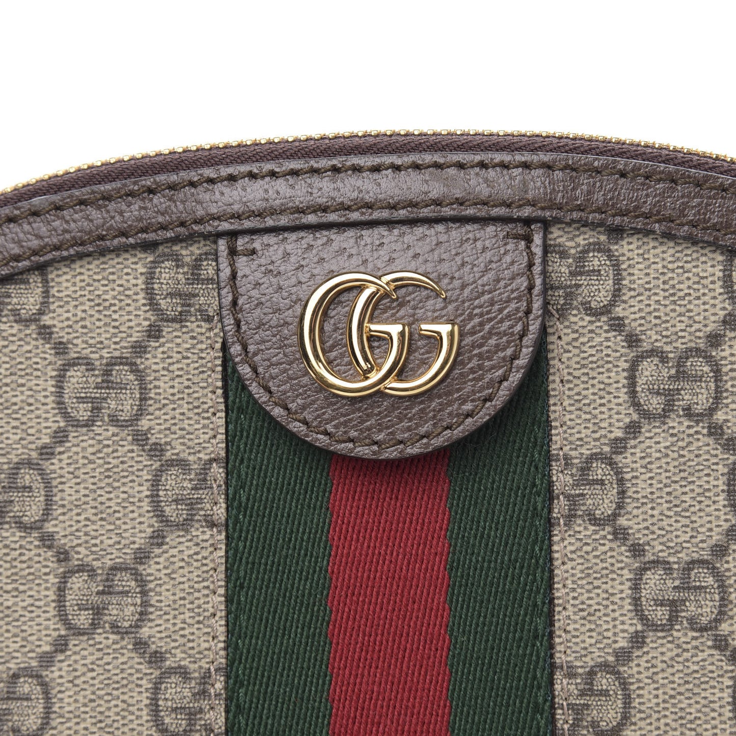 GG Supreme Monogram Textured Dollar Calfskin Web Small Ophidia Dome Shoulder Bag Beige Ebony New Acero