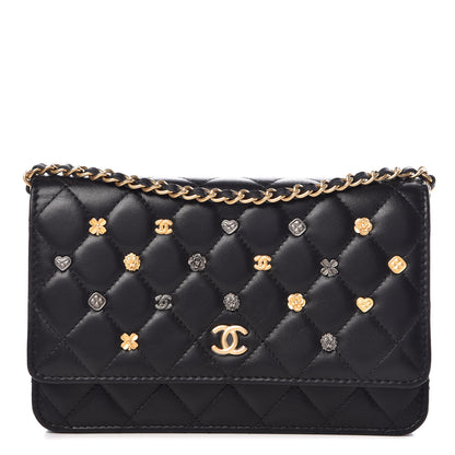 Chanel Lambskin Quilted Studded Wallet On Chain WOC Black 1 of 11