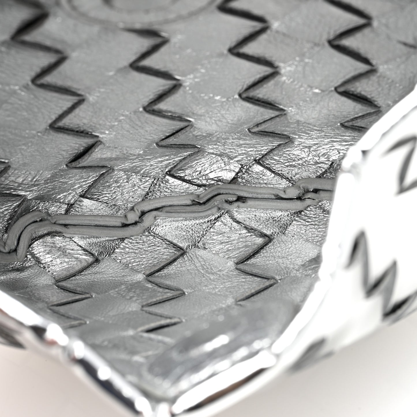 Mirror Laminated Nappa Intrecciato Mini Sardine Bag Silver