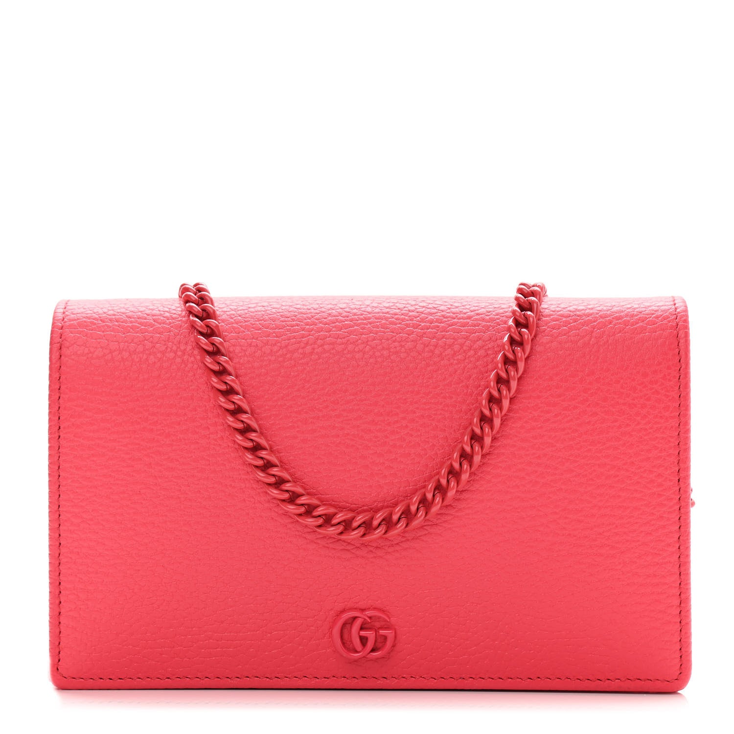 Gucci Dollar Calfskin Enamel Monochrome Mini GG Marmont Chain Wallet Runway Coral 1 of 10