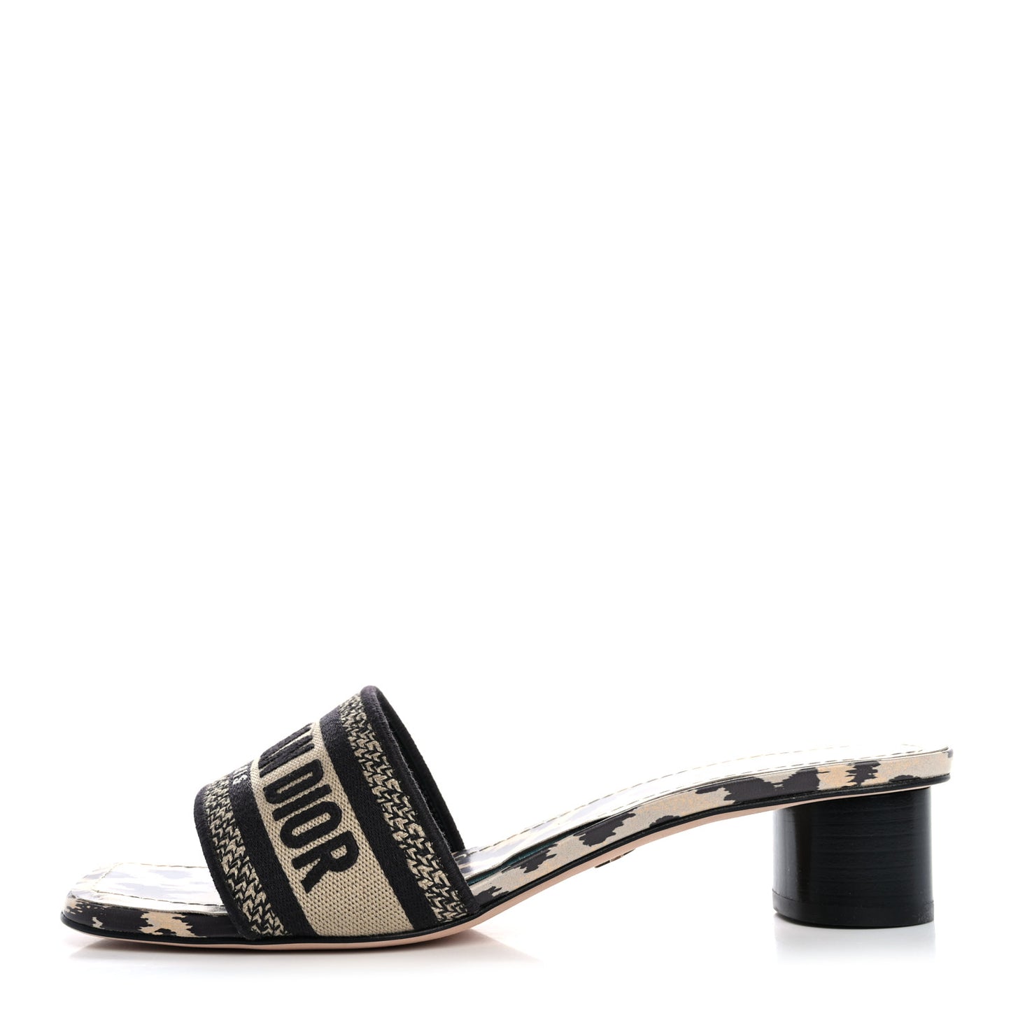 Cotton Embroidered Leopard Dway 40mm Slide Sandals 39.5 Black Beige