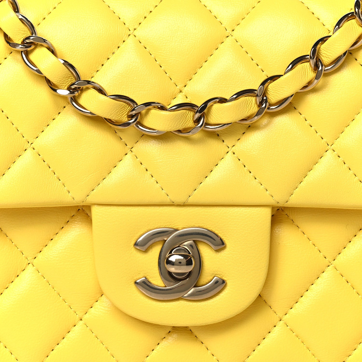 Chanel Lambskin Quilted Mini Rectangular Flap Yellow 8 of 11