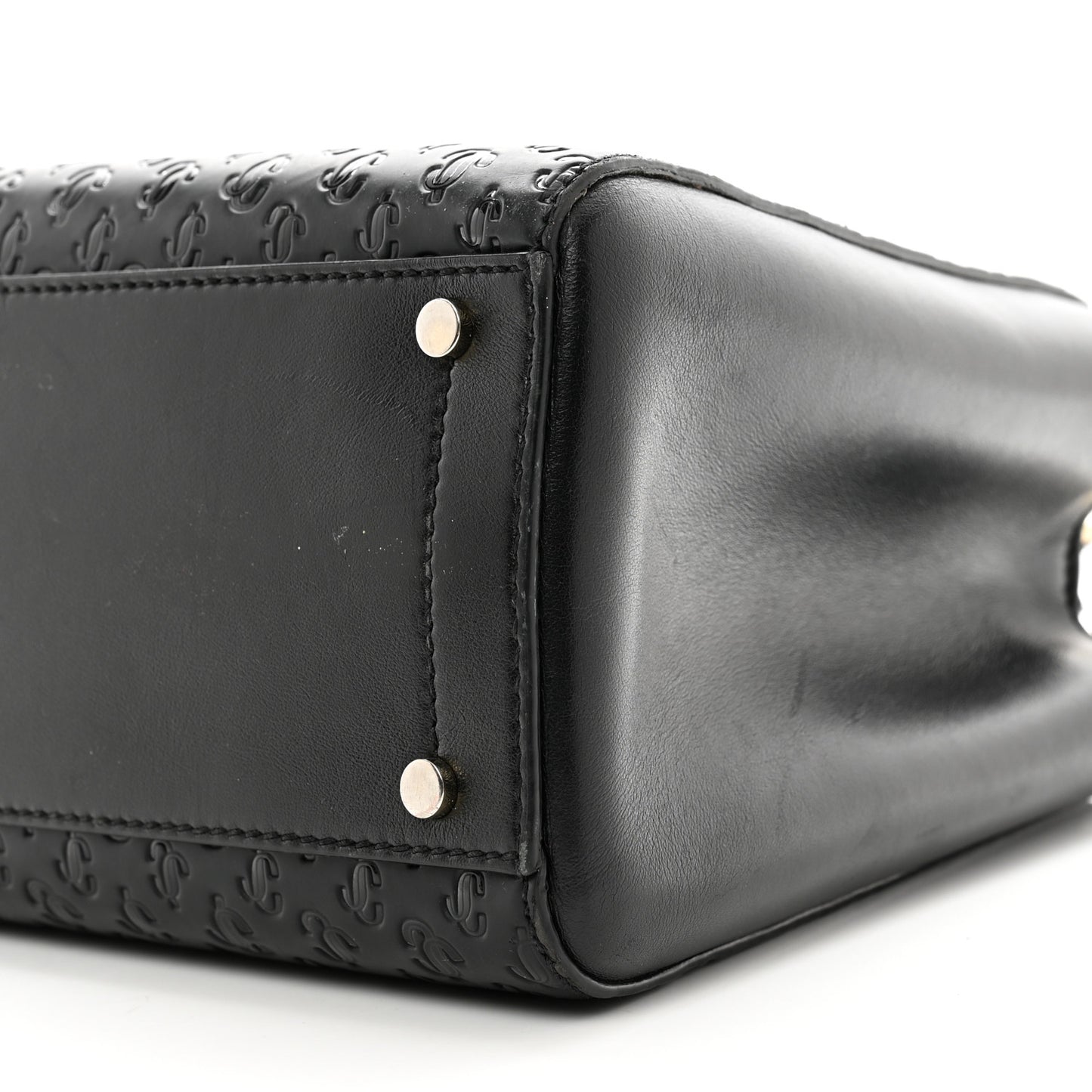 Calfskin Logo Embossed Varenne Top Handle Bag Black