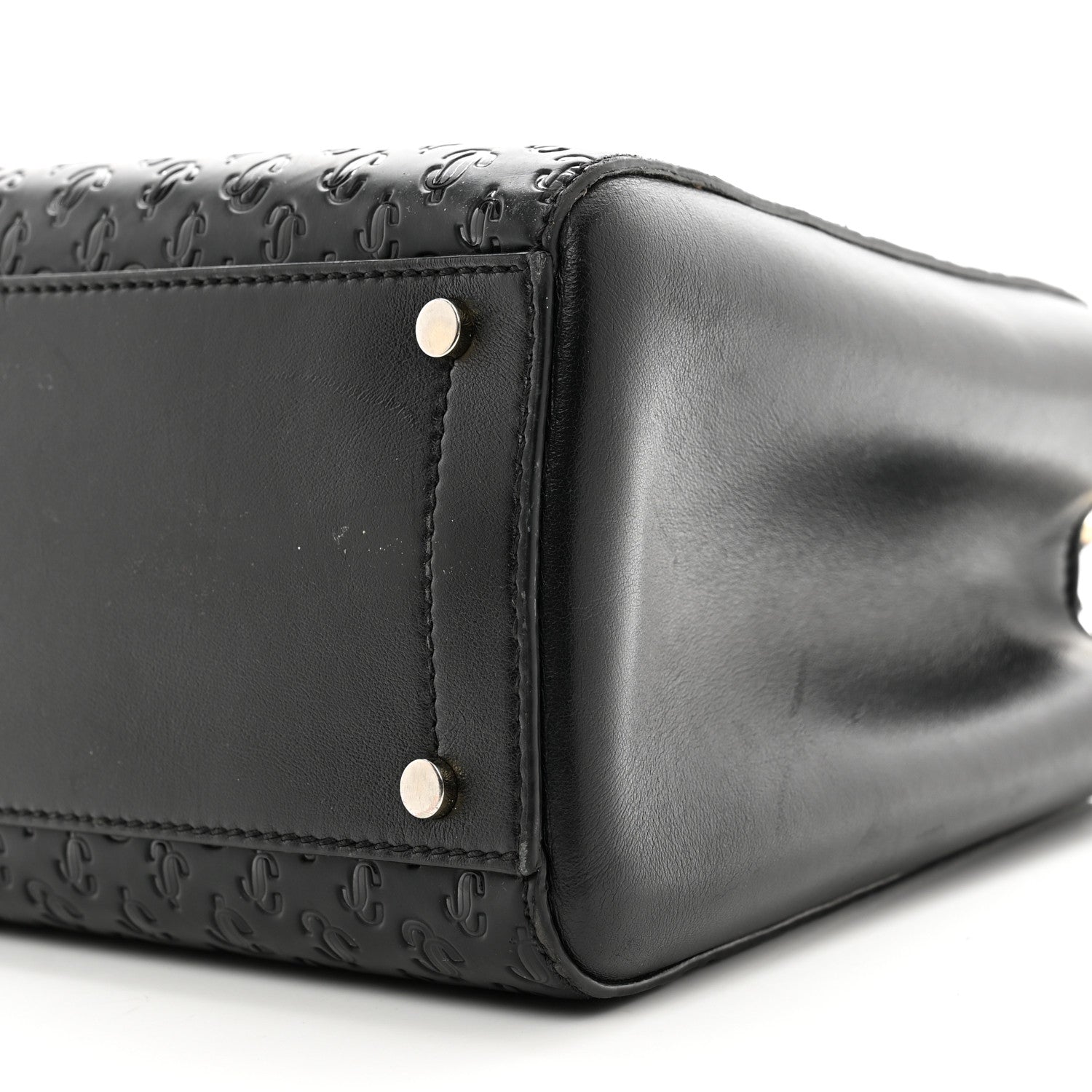 Jimmy Choo Calfskin Logo Embossed Varenne Top Handle Bag Black 9 of 12