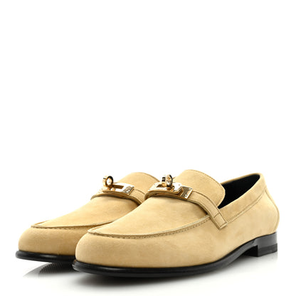 Hermes Suede Goatskin Womens Destin Loafers 38.5 Beige Crin 2 of 9