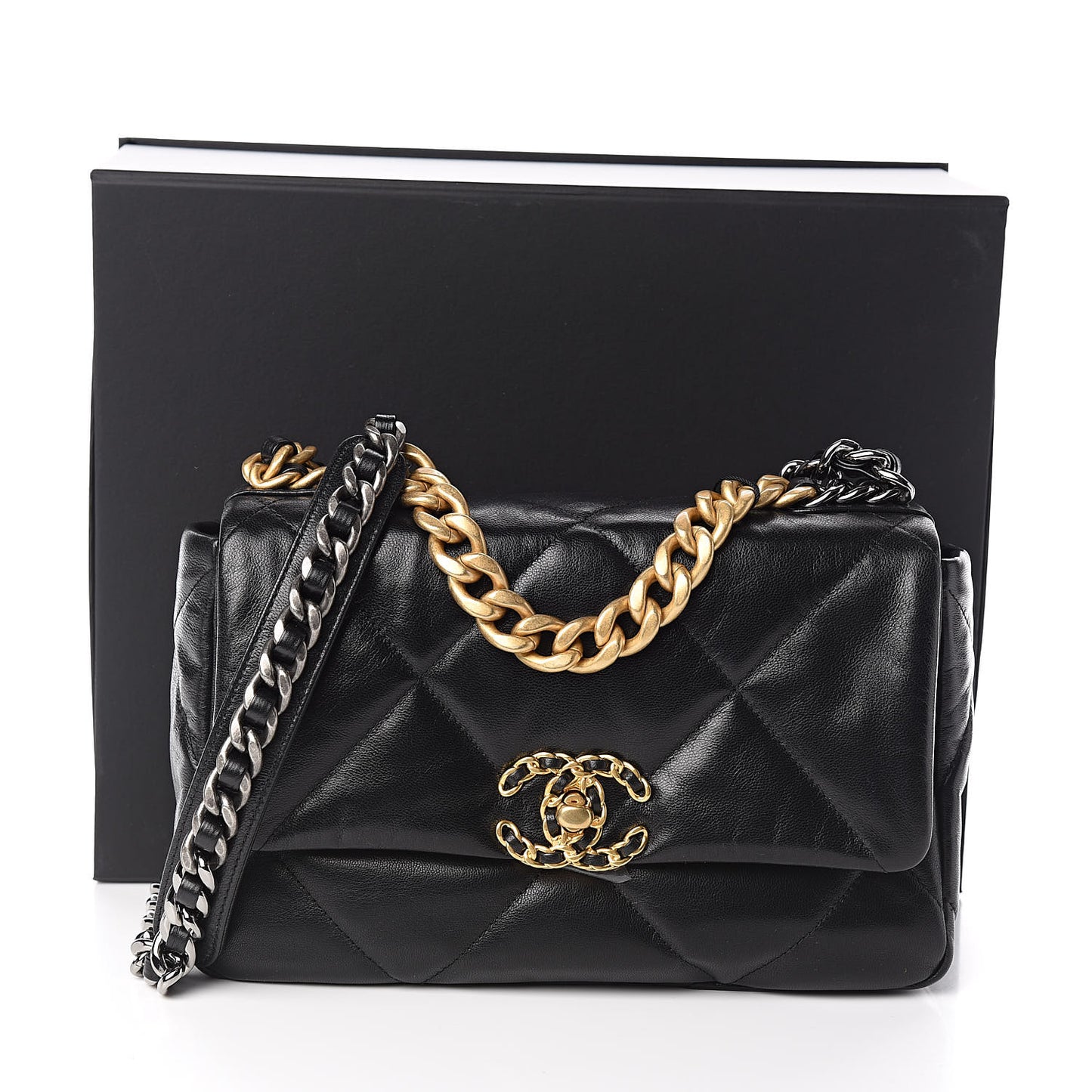Goatskin Quilted Medium 19 Flap Black