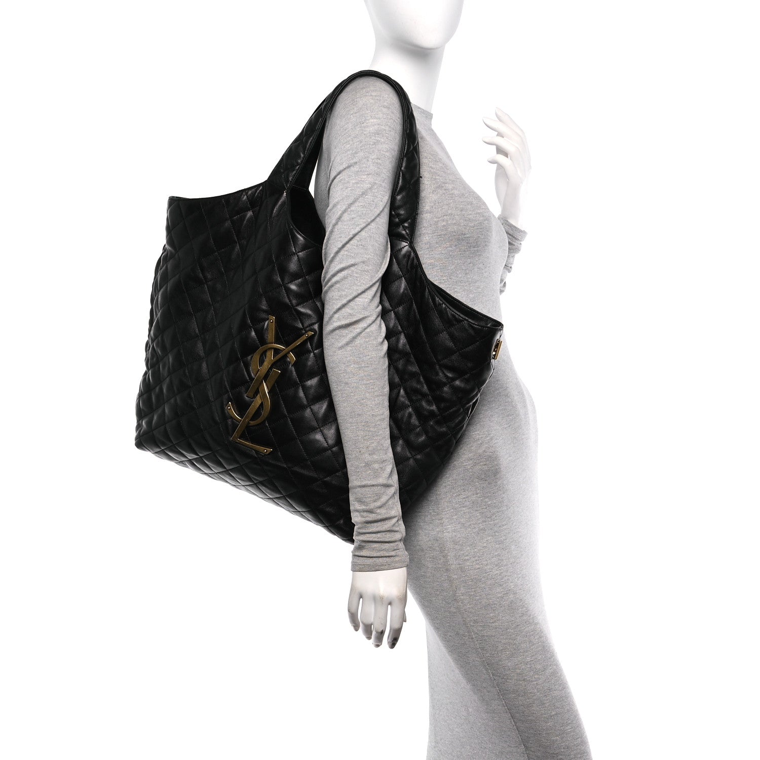Saint Laurent Lambskin Quilted Maxi Icare Shopping Tote Black 2 of 13