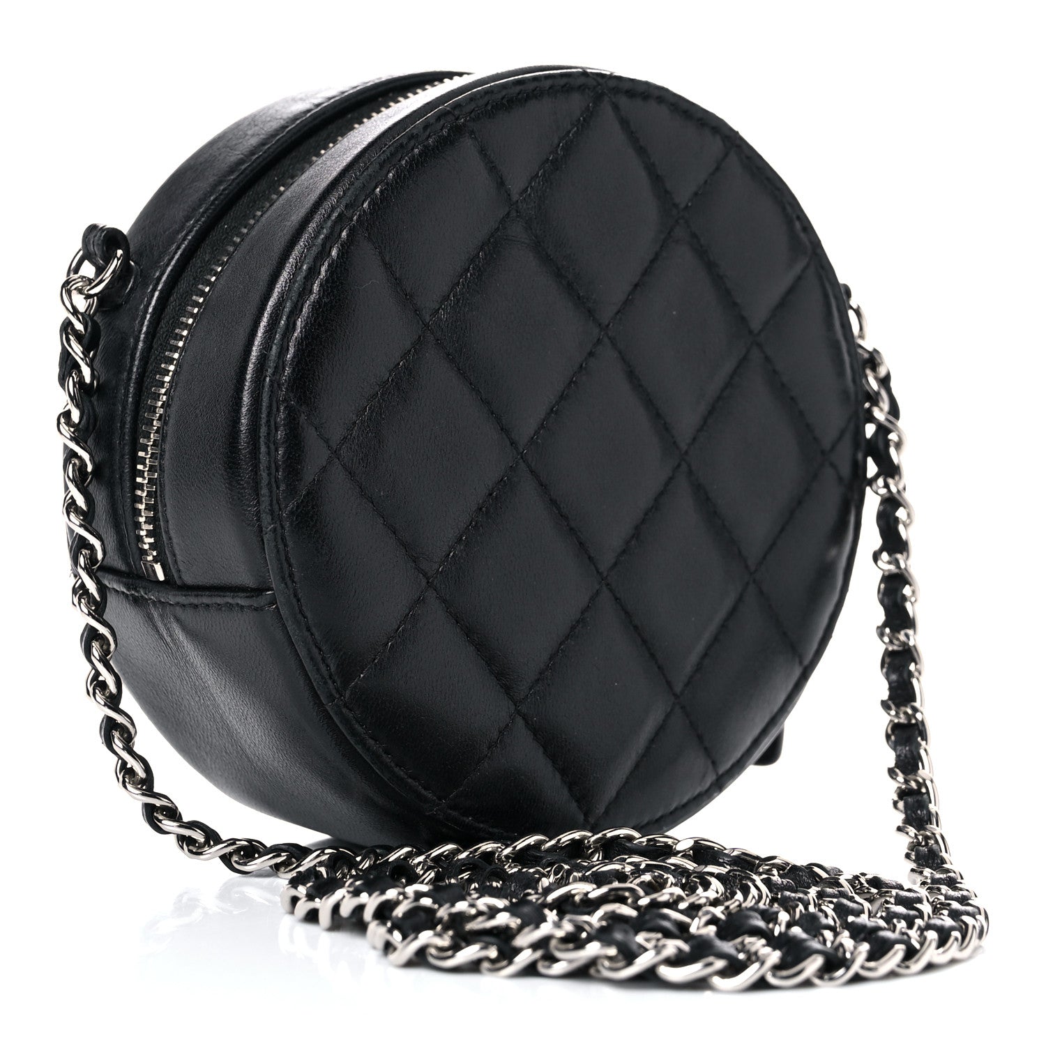 Chanel Lambskin Quilted Round Clutch With Chain Black 3 of 16